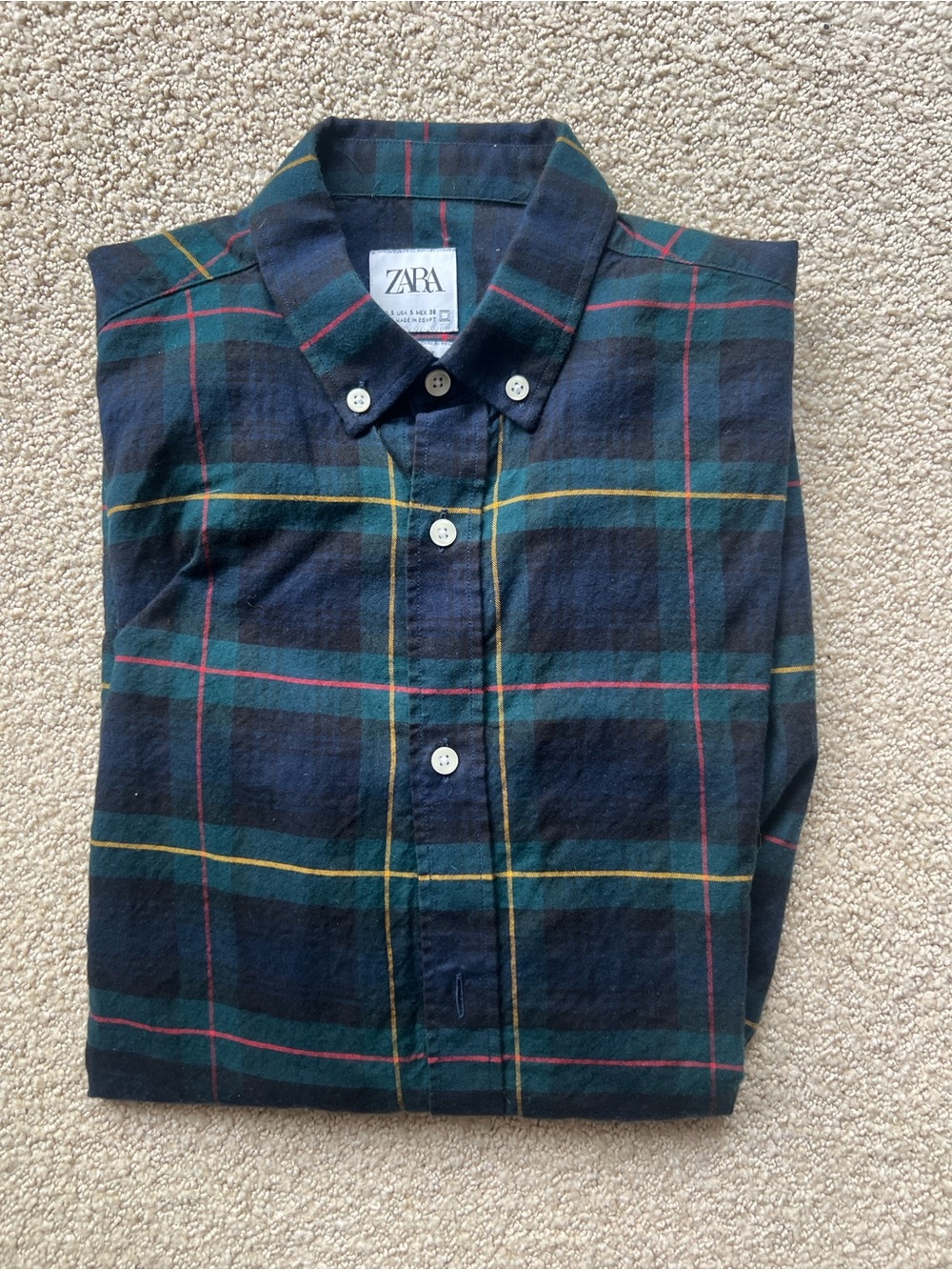 Zara Green & Navy Plaid Button-Down Shirt